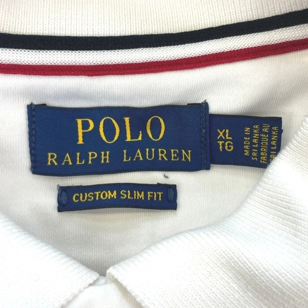 Polo Ralph Lauren Custom Slim Fit Polo Shirt Mens XL White Striped Collar Preppy